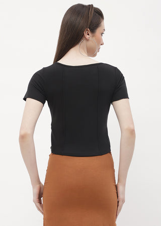 Madame Solid Black Corset Style Top