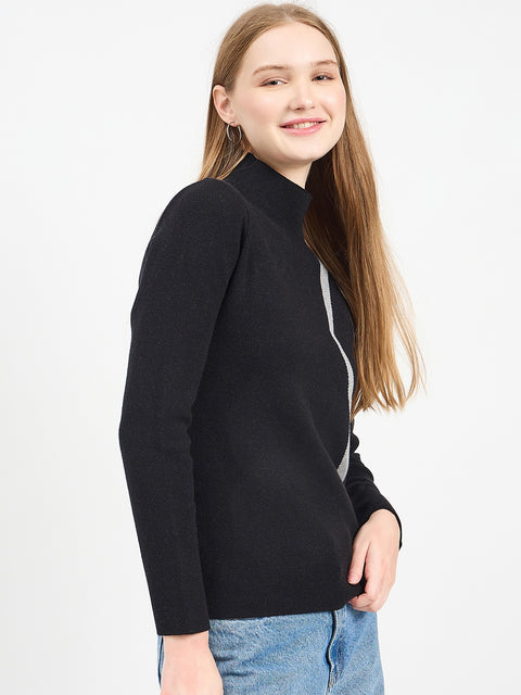 Madame Designer Detail Black Knit Top