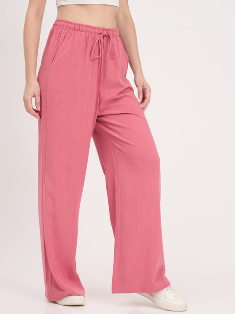 Madame Pink Rayon Linen Palazzo Trousers