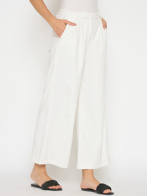 Madame Wide Leg White Rayon Blend Trousers