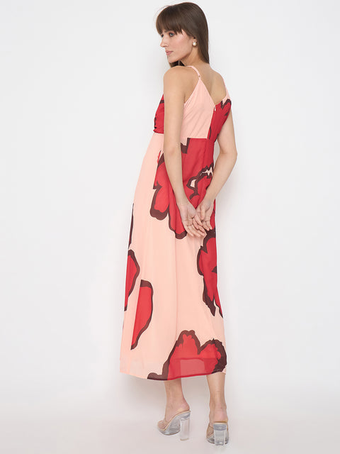 Madame Chiffon Floral Print A Line Peach Maxi Dress