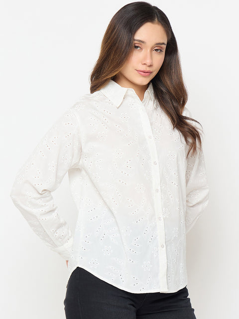 Madame Printed White Cotton Shirt