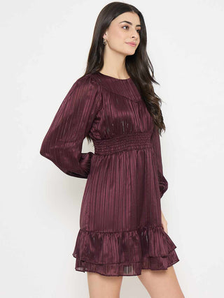 Madame Tiered Wine Red A Line Mini Dress