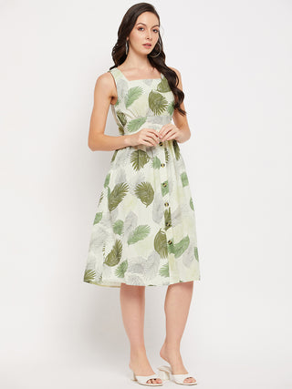 Madame Green Printed Fit & Flare Dress