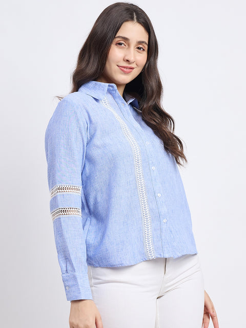 Madame Sky-blue Rayon Blend Solid Shirt