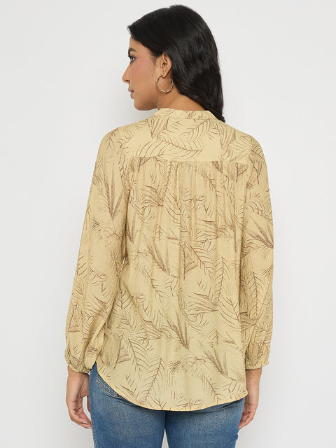 Madame Textured Botanical Print Mustard Yellow Top