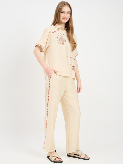 Madame Embroidered Beige Co-ord Set