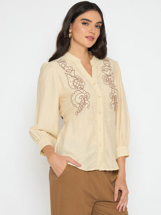 Madame Embroidered Lace Detailed Beige Top