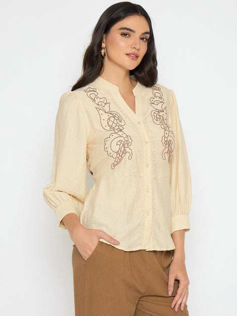 Madame Embroidered Lace Detailed Beige Top