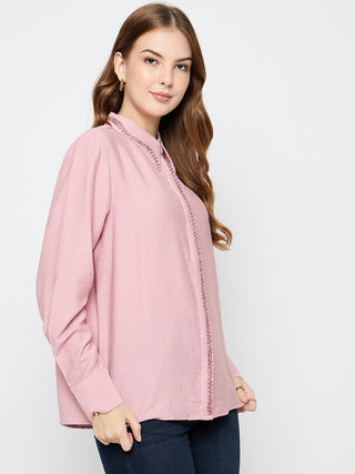 Madame Embellished Rayon Blend Pink Shirt