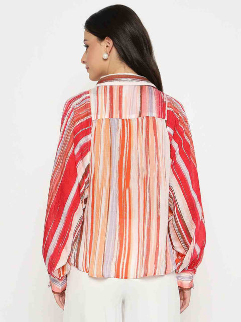 Madame Striped Viscose Blend Red Shirt