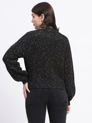 Madame Speckled Zip Up Black Acrylic Sweater