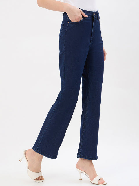 Madame Dark Blue Cotton Flared Jeans