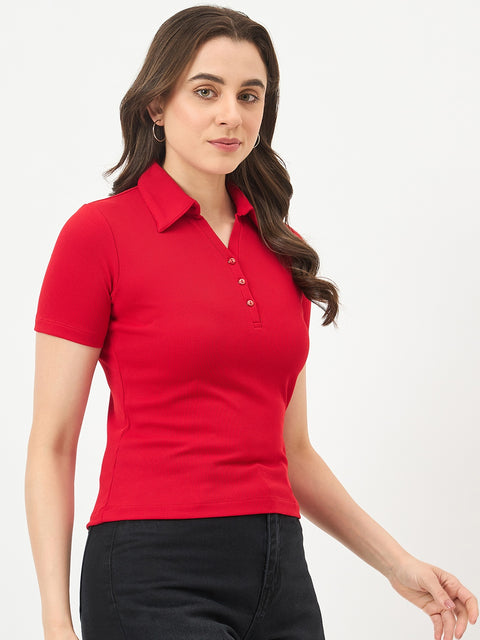 Madame Red Half-Sleeve Slim-Fit T-Shirt