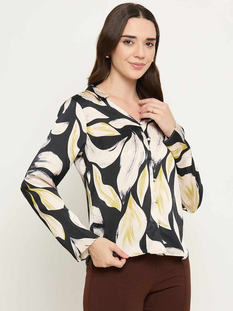 Madame Self Design Solid Black Shirts
