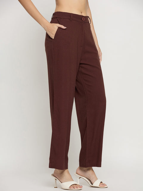 Madame Brown Rayon Linen Straight Fit Ankle Trousers