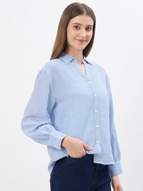 Madame Sky Blue Textured Shirt