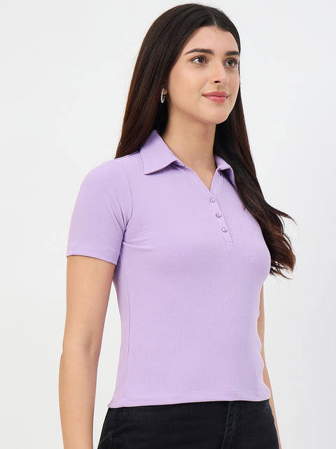 Madame Lilac Polo Neck Slim Fit T-Shirt