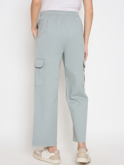 Madame Cotton Straight Grey Cargo Pants