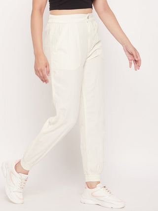 Madame White Elasticated Cotton Joggers