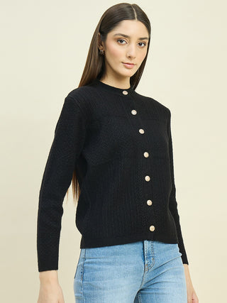 Madame Round Neck Black Knit Cardigan