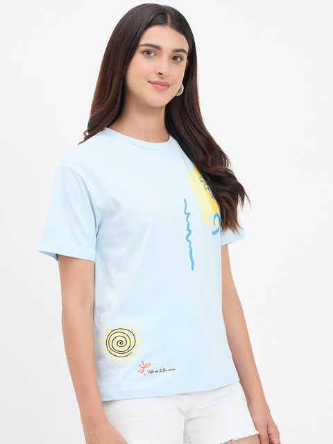 Madame Graphic Print Blue Cotton T-shirt