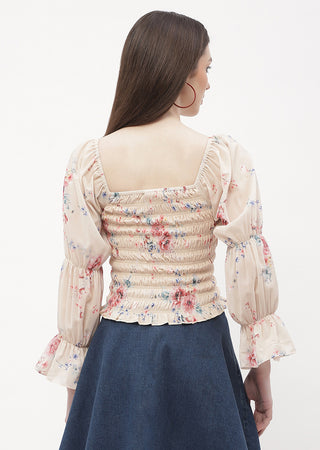 Madame Floral Beige Smocked Top