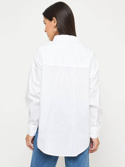 Madame Floral Embroidery White Cotton Shirt