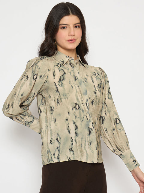 Madame All Over Printed Nylon Blend Grey Shirt