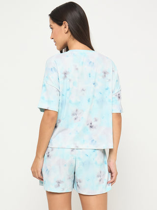 mSECRET Tie and Dye Top and Bottom Aqua Blue Night Suit