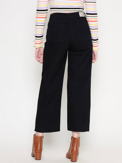 Madame Black Wide Leg Cotton Blend Denim