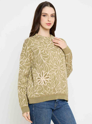 Madame Floral Print Pista Green Sweater