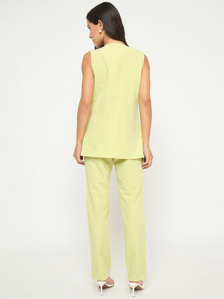 Madame Solid Sleeveless Top and Bottoms Lime Green Co-ord Set