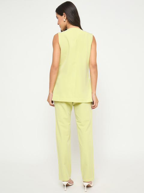 Madame Solid Sleeveless Top and Bottoms Lime Green Co-ord Set