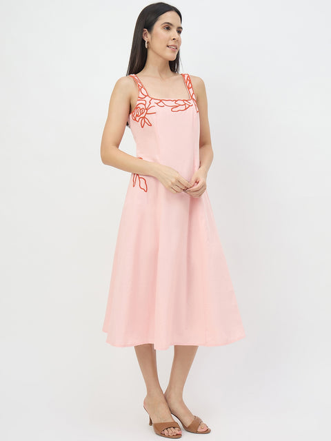 Madame Blush Pink Cotton Midi Dress