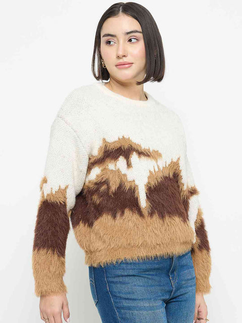 Madame Abstract Pattern Camel Brown Sweater