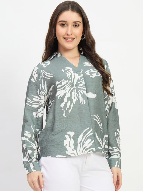 Madame Floral Sage Green Rayon Blend Shirt