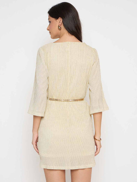 Madame Solid Midi Off White Shift Dress