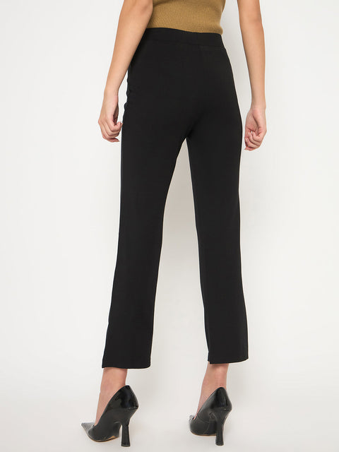 Madame Rayon Blend Pleated Straight Fit Black Jeggings