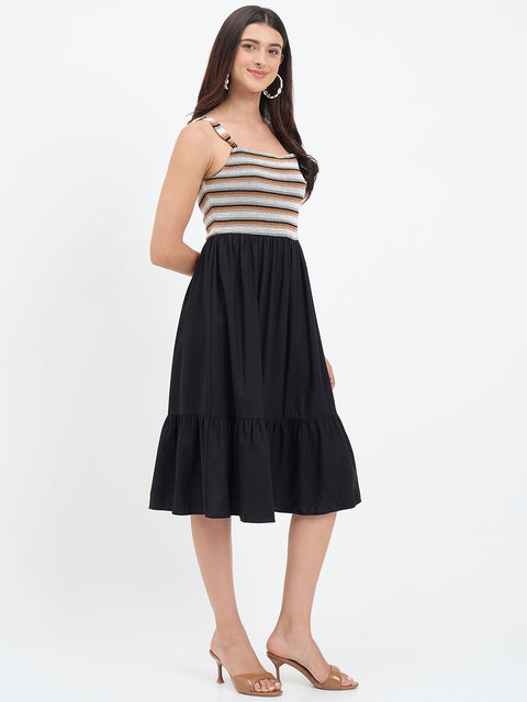 Madame Black Rayon Linen Blend Midi Dress