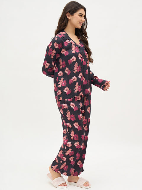 mSECRET Black Floral Print Night Suit