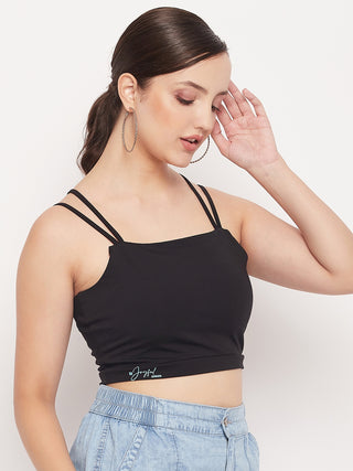Madame Black Solid Cami Crop Top