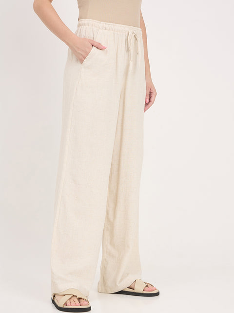 Madame Beige Rayon Linen Palazzo Trousers