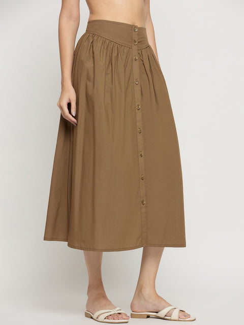 Madame Brown Cotton A-Line Midi Skirt