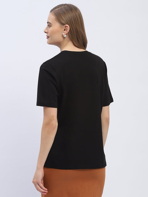 Madame Embellished Typography Black Regular T-Shirt