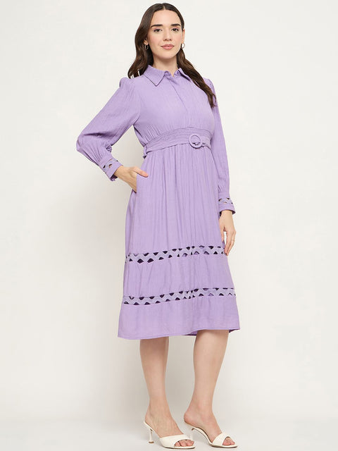 Madame Tiered Belted Lilac Maxi Shirt Dress