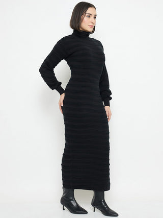 Madame High Neck Black Knitted Midi Dress