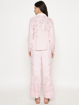Madame Floral Print Top and Bottom Pink Cotton Co-ord Set