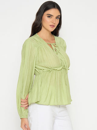 Madame Cinch Waist Apple Green Peplum Top