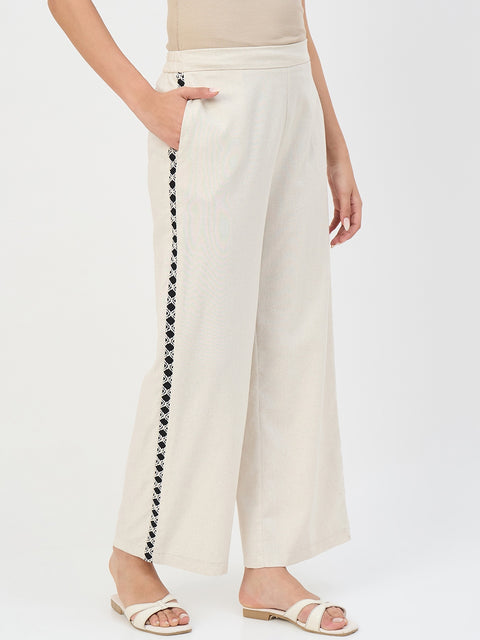 Madame Beige Straight-Fit Linen-Blend Trousers